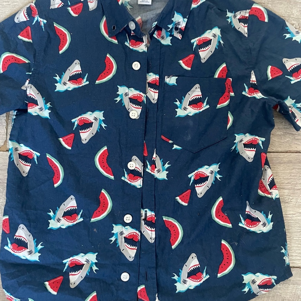 Navy Shark and Watermelon Print Shirt